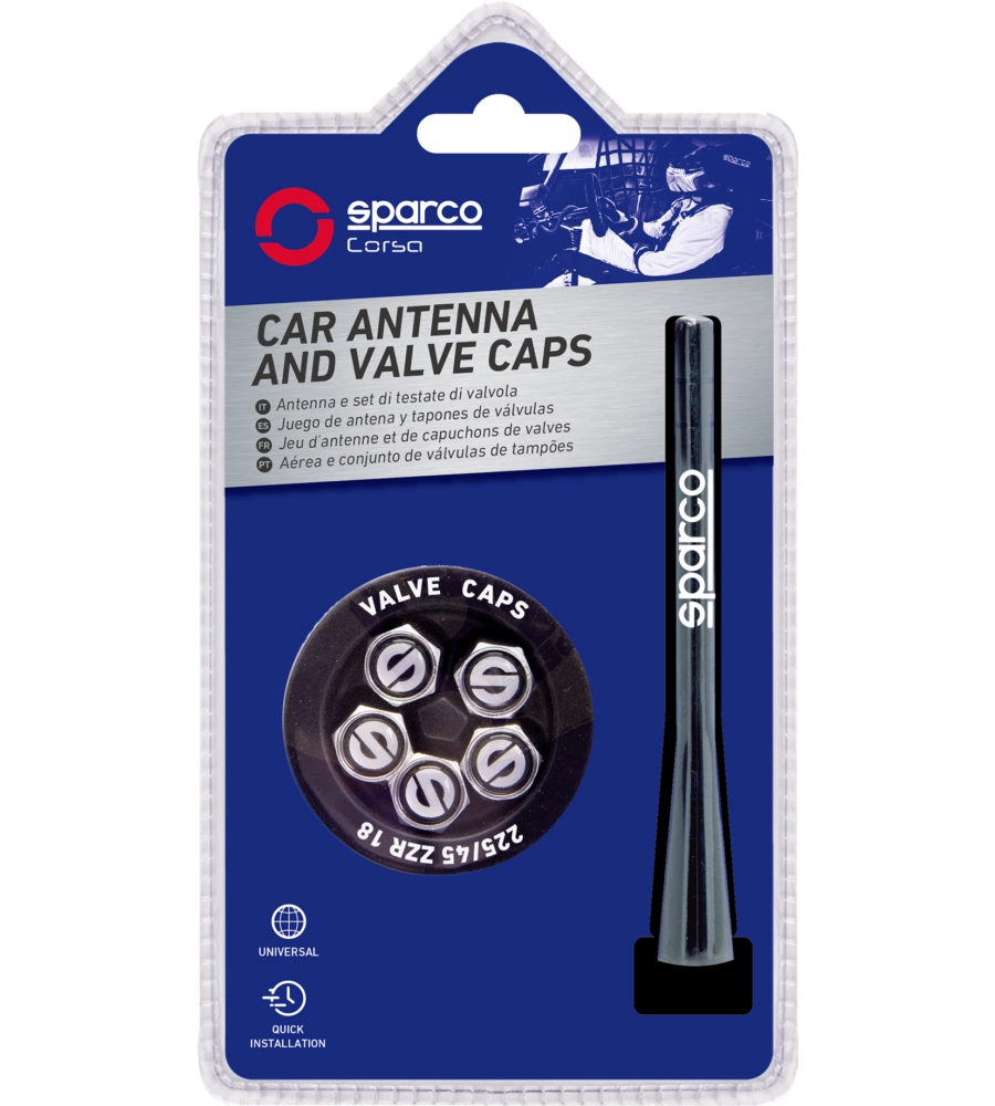 ANTENNA CON VITI E TAPPI VALVOLA PNEUMATICI AUTO SPARCO "SPC1417" IN ALLUMINIO
